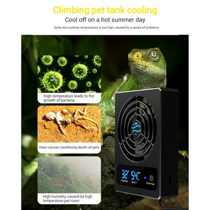 Reptile Ventilation Fan with Humidity Control & High Temp Alarm, Smart Hygrometer for Bearded Dragon, Leopard Gecko, Snake Tank – Quiet Fan with Dual LED Display for Reptile Enclosure - size: Single fan