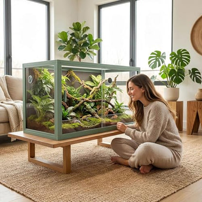 Front Opening Reptile Enclosure, 120 Gallon Ultra-Clear Glass Reptile Tank 4x2x2 ft, Green Large Bearded Dragon Tank with Screen Top Ventilation for Lizard, Snake & Chameleon Habitat