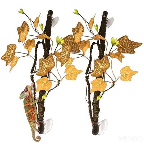 BNOSDM Reptile Climbing Branch Flexible Bend-A-Branch Jungle Vines Terrarium Plant Decoration with Suction Cup for Crested Gecko Chameleon Gecko Snake Tree Frog 2PCS, Yellow - color: Yellow