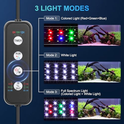 AQQA LED Aquarium Light for Plants, 24/7 Mode Full Spectrum Fish Tank Light with 3 Light Modes, Adjustable Timer/Brightness, Memory Function, Extendable Brackets for Freshwater for 18-24 Inch Tank 18W - size: For 18''-24'' Fish Tank