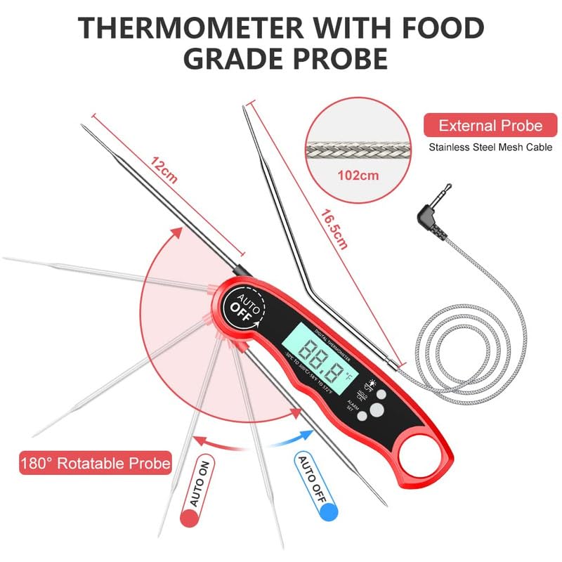 RIWUSI Meat Thermometer Digital, Instant Read Food Thermometer with Dual Probe, Backlight LCD Display, Calibration Function, Kitchen Accessories for BBQ Grill, Gift for Men Birthday, Dad & Mom