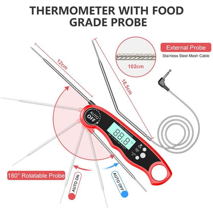 RIWUSI Meat Thermometer Digital, Instant Read Food Thermometer with Dual Probe, Backlight LCD Display, Calibration Function, Kitchen Accessories for BBQ Grill, Gift for Men Birthday, Dad & Mom