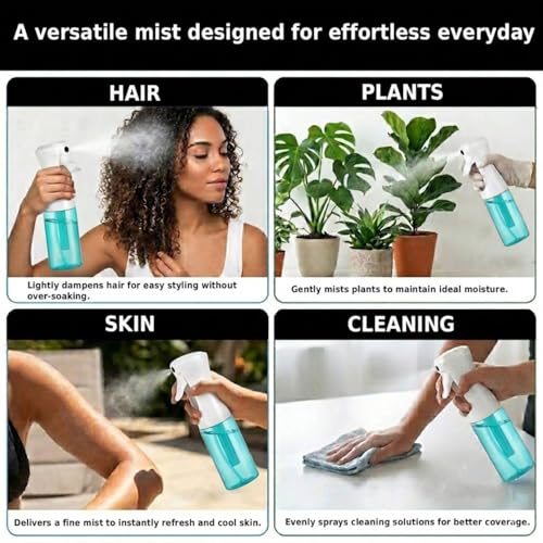 VIGOR PATH Continuous Spray Bottle 200ml/6.7oz Blue – Fine Mist, Leak-Proof, Refillable Hair & Cleaning Sprayer - color: BLUE