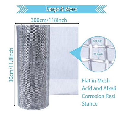 Wire Mesh Roll 11.8 in X 9.84 Ft 304 Stainless Steel Woven Wire Screen Mesh Never Rust，Pest Rat Mesh for Preventing Rats Squirrel and Mouse Access TXZWJZ - color: Silver