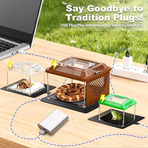 USB Reptile Heat Pad, 8"X8" 12W Heat Mat for Reptiles, Reptile Heating Pad Under Tank Terrarium Heating Mat Waterproof for Plants, Seeds, Lizard, Snake, Turtle, Hermit Crab - size: 12W