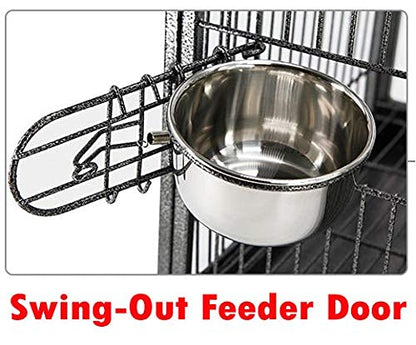 Portable Heavy Duty Travel Bird Parrot Carrier Cage Feeding Bowl Play Stand with Handle - color: Black, size: 18" x 14" x 22"H