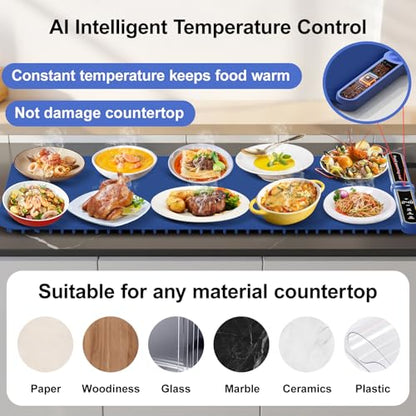 XXL Electric Silicone Food Warmers for Parties Buffet 40”X15” Extra Extra Large Food Warming Mat Keep Food Warm Last 18H Even Heating 104F to 248F with Child Lock Easy Clean - size: Blue-XXL 15*40in