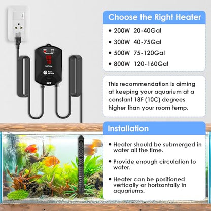 AquaMiracle Aquarium Heater Fish Tank Heater 300W with Dry-Run/Overheating Protection and Memory Function, External Thermostat with LED Digital Display, for Tanks 40-75 Gallons