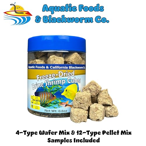 Brine Shrimp, Freeze Dried Floating Brine Cubes for Cichlids, Discus, Tetras, Goldfish, Bettas, Angels, Marines, All Tropical Fish, Aquatic Turtles 0.6oz Canister