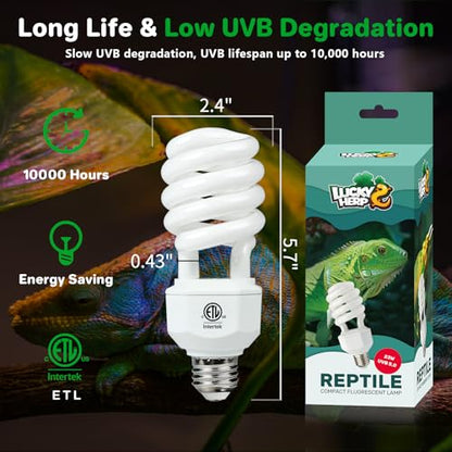 LUCKY HERP UVA UVB Reptile Light 5.0, Tropical UVB 100 Compact Fluorescent Lamp, UVB Light for Reptiles 23W, UVA UVB Reptile Light Bulb, UVB Bulb for Reptiles Chameleons Lizards Tortoises Snakes - style: UVB5.0 23W