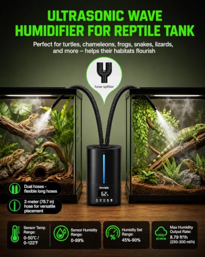 5L/1.32 Gal Reptile Fogger Humidifier with Smart Humidity Control & Dual Hose | Automatic Terrarium Mister with Remote & Touch Panel, Quiet <35dB, Auto Shut-Off for Amphibians,Vivariums, Plants
