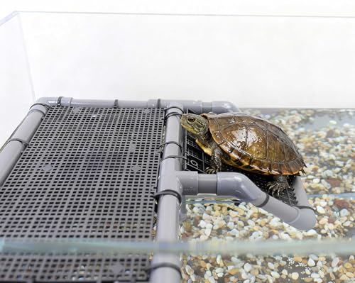 Extra Large Turtle Basking Platform, Aquatic Turtle Tank Accessories with Non-Slip Ramp, PVC Standing Dock for 75-120 Gallon Tanks - size: Basking Platform 13.4" W × 7.7" D