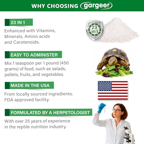 Gargeer Forest Jump - Forest Tortoise Multivitamin & Mineral Powder 2oz, Probiotics, Calcium & Vitamins for Red Foot, Yellow Foot & Hingeback Tortoises & All Forest Tortoises. Made in the USA. Enjoy!