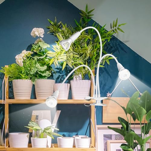 SANSI LED Grow Lights for Indoor Plants, 450W Full Spectrum Clip-on Gooseneck Grow Light with Ceramic Tech.,30W Plant Light with Optical Lens, Lifetime Free Bulbs Replacement White, No Timer - size: 3 Head 1-Pack