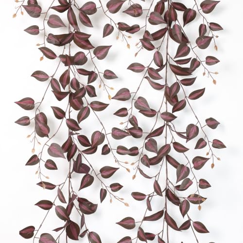 Mizii 2 Strands Artificial Vines Garland 72" Fake Vine with Silk Burgundy Leaves Faux Hanging Plants Greenery Decoration for Outdoors Indoor Room Mantle Table Centerpieces Fall Decor (Burgundy) - color: Burgundy