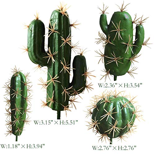 FagusHome Artificial Cactus Decor Faux Cactus Plant Fake Succulents Plants Artificial Cacti 4 Pieces Unpotted Indoor Home Décor Fake Cactus Stems