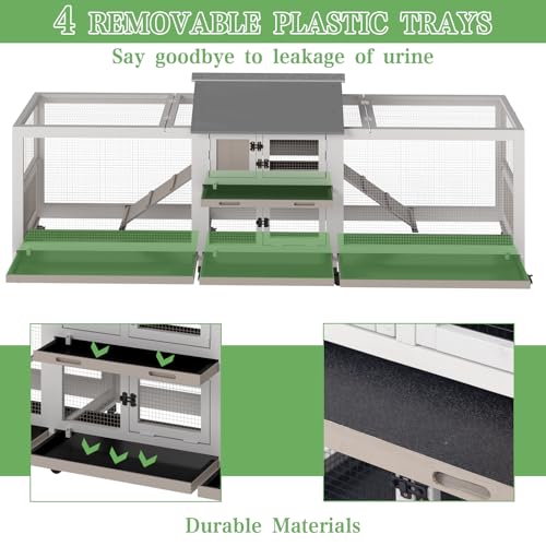 Extra Large 2-Story Rabbit Hutch Indoor and Outdoor with Dual Run Areas for 2-6 Rabbits & Guinea Pig, Wooden Bunny Hutch with 4 Pull-Out Trays, 2 Chew-Proof Ramps, Asphalt Roof, 8 Lockable Wheels - size: PET81