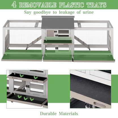 Extra Large 2-Story Rabbit Hutch Indoor and Outdoor with Dual Run Areas for 2-6 Rabbits & Guinea Pig, Wooden Bunny Hutch with 4 Pull-Out Trays, 2 Chew-Proof Ramps, Asphalt Roof, 8 Lockable Wheels - size: PET81