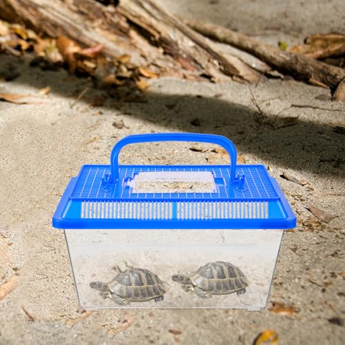 SEWACC Large Turtle Habitat Tank with Lid and Handle, Multi-Function Indoor Reptile Terrarium for Tortoise and Turtle Home Breeding, Blue Portable Pet Transport Box