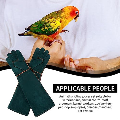 1 Pair Animal Handling Gloves Bite Proof,Leather Welding Gloves,24.4in Reinforced Leather Gloves with 2 Tweezers for Dog Training,Cat,Falcon,Reptile(Blue)