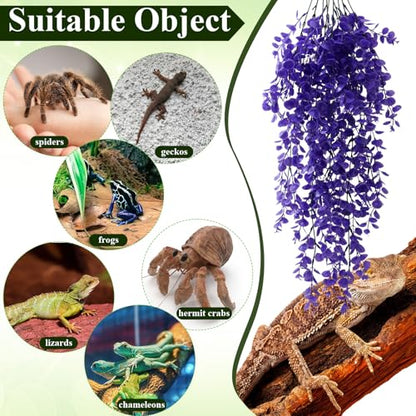 Suncalla 8 Pack Reptile Plants Terrarium Hanging Plant Vine Boston Climbing Terrarium Plant with Suction Cup for Bearded Dragons Lizard Crested Gecko Snake Crab Tank(Multicolor Series,4 Colors) - style: Multicolor Series