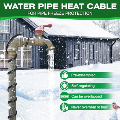 200FT Heat Tape for Water Pipes，-40°F Anti-Freeze De-Icing Heating Tape, Pipe Insulation Heating Cable for Insulation/Roof Snow Removal, Gutter Heating Cable, Heated Water Hose 120V 5W/ft