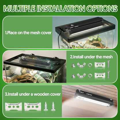QZQ T5 UVB Reptile Light Fixture Combo Kit 8W, UVB Light for Reptiles with Switchable 5.0 & 10.0 UVB Output, Terrarium Hood Lamp for Bearded Dragon, Snake, Gecko, Tortoise, Lizard - size: 8W-5.0&10.0-12.4IN