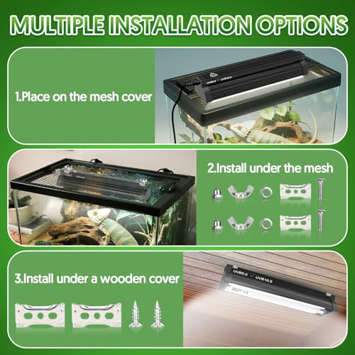 QZQ T5 UVB Reptile Light Fixture Combo Kit 8W, UVB Light for Reptiles with Switchable 5.0 & 10.0 UVB Output, Terrarium Hood Lamp for Bearded Dragon, Snake, Gecko, Tortoise, Lizard - size: 8W-5.0&10.0-12.4IN