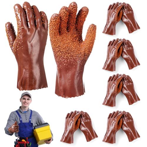 5 Pairs Sewer Snake Glove PVC Non Slip Sewer Gloves Drain Cleaning Glove Plumbing Tools for Professional Plumber - color: Brown