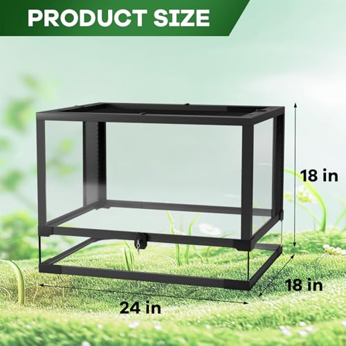 24" X 18" x 18" Reptile Tall Glass Terrarium Rainforest Habitat Double Hinge Door with Screen Ventilation 34 Gallon Reptile Terrarium Easy Assembly for Lizard Tortoise Snake