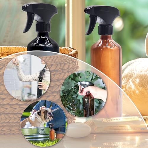 OFFIDIX Glass Spray Bottles for Cleaning,16 OZ 2 Pack Continuous Empty Water Mister Spray Bottles for Hair,Plants Mister,Adjustable Nozzle,Black - color: Black