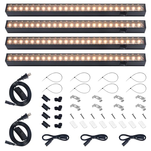 Barrina Grow Lights for Indoor Plants, Full Spectrum Sunlight, Black Cover LED Grow Light Bulbs, T5 Grow Light Strip, 1ft Plant Light for Indoor Plants Growing, 3 Mounting Modes, Yellow, 4 Packs - color: Yellow, size: 1ft-black Cover