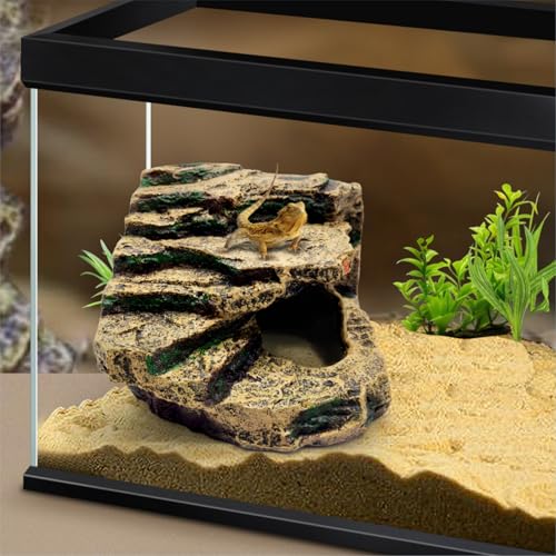GOZILLA Reptile Accessories for Tank, Basking Platform Hideout, Bearded Dragon Hide and Cave Decor for Turtle,Snake and Lizard.(Brown Cave-L)