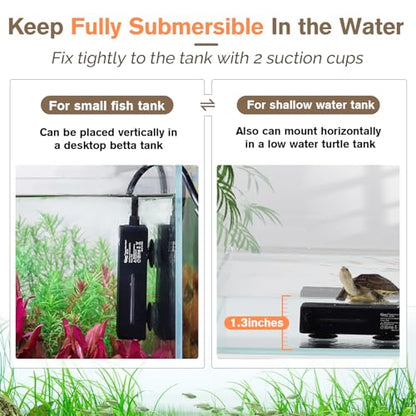 hygger Mini Fish Tank Submersible Heater 50W for 5-10 Gallons Small Betta Aquarium Heater with Digital Display Controller Adjustable Temperature - size: 50 Watt