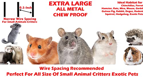 Huge X-Large Wrought Iron 4-Level Chew-Proof Tight 1/2-inch Wire Spacing Ferret Chinchilla Sugar Glider Rats Mices Rabbit Squirrel Hamster Cage with Detachable Rolling Stand - color: Black Vein, size: 32"L x 19"W x 67.5"H With 1/2" Spacing
