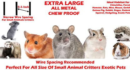 Huge X-Large Wrought Iron 4-Level Chew-Proof Tight 1/2-inch Wire Spacing Ferret Chinchilla Sugar Glider Rats Mices Rabbit Squirrel Hamster Cage with Detachable Rolling Stand - color: Black Vein, size: 32"L x 19"W x 67.5"H With 1/2" Spacing
