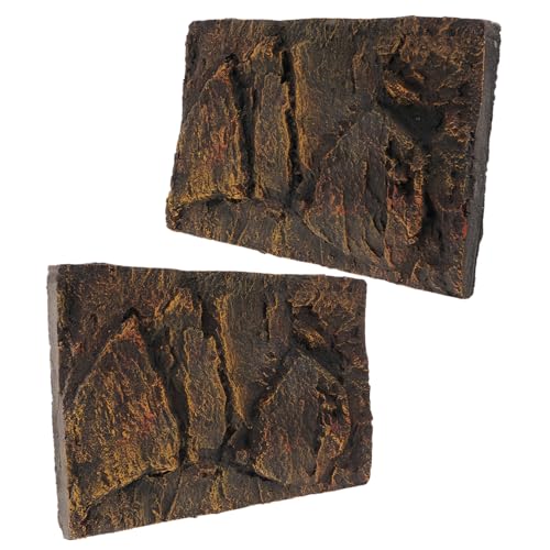 3D PU Material Reptile Tank Background Board 2pcs Turtle Aquarium Decorative Panel for Snake Habitat and Fish Tank Decoration