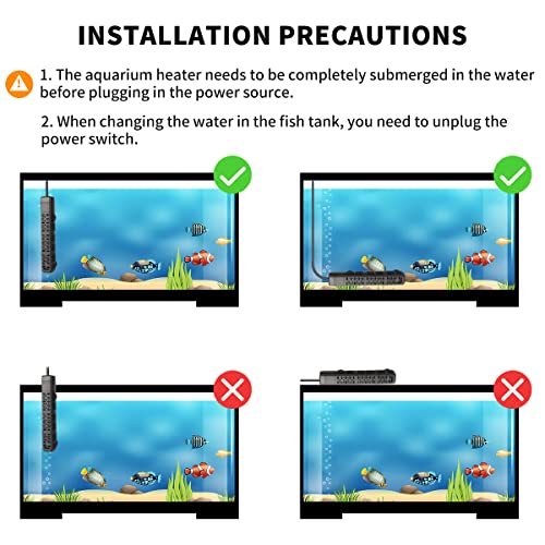 HiTauing Aquarium Heater, 50W/100W/200W/300W/500W Submersible Fish Tank Heater with Over-Temperature Protection and Automatic Power-Off When Leaving Water for Saltwater and Freshwater - size: 200W