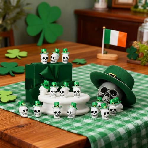 VioraWhite 50 Pcs St. Patrick's Day Mini Resin Skulls Miniature Resin Tiny Skulls Figures with Green Hat Landscape Aquarium Garden Desktop Ornaments Ornament DIY Decoration for Party Supplies - style: Irish