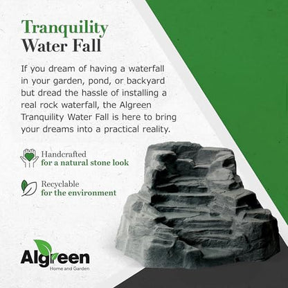 Algreen Outdoor Rock Waterfall, Tranquility Water Fountain for Pond, Garden & Backyard, Gray - Home Landscaping Decor and Accessories for Patio, Yard, and Pool