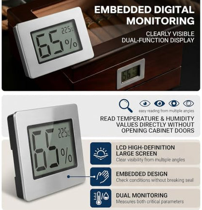 Mini Hygrometer Thermometer, Cigar Embedded Design LCD Electronic Digital Indoor Humidity Gauge Monitor for Cigar Box, Guitar Case, Jars, Wine Cabinet, Greenhouse, Cellar