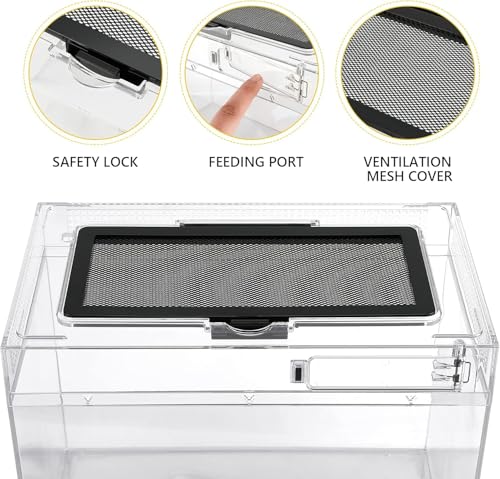 HELIME Reptile Polycarbonate Terrarium Kit 5 Piece Starter Habitat for Tarantula,Lizards,Frogs,Geckos,or Hermit Crabs,Tank with Escape-Proof Locking Lid,Hygrometer,Hide,Tweezer,Bowl,Sprayer - size: Small(12x7x9IN)