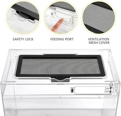 HELIME Reptile Polycarbonate Terrarium Kit 5 Piece Starter Habitat for Tarantula,Lizards,Frogs,Geckos,or Hermit Crabs,Tank with Escape-Proof Locking Lid,Hygrometer,Hide,Tweezer,Bowl,Sprayer - size: Small(12x7x9IN)