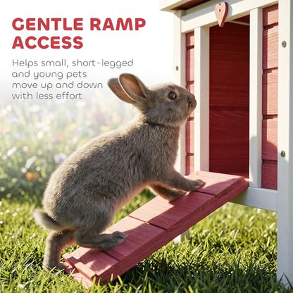 PawHut Small Wooden Rabbit Hutch Bunny Cage Guinea Pig Cage Duck House Dog House with Openable & Waterproof Roof, Red - color: Red