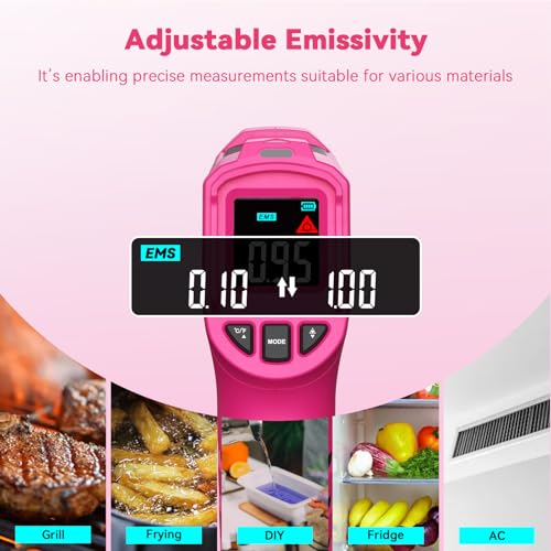 Wintact Laser Infrared Thermometer Gun Pink, -58°F to 1112°F Surface Heat Temperature Gun, Non-Contact Digital Thermometer for Kitchen Cooking Food, Pizza Oven, BBQ, Griddle, Soap Making, HVAC