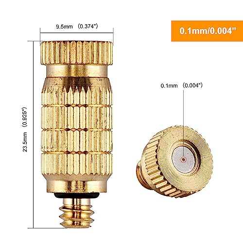 20pcs High Pressure Atomizer Nozzle Brass Misting Nozzles for Outdoor Cooling System, Landscaping, Greenhouse Irrigation, Air Humidification, Anti-Drip Fogging Spray Head(0.004"/0.1mm)