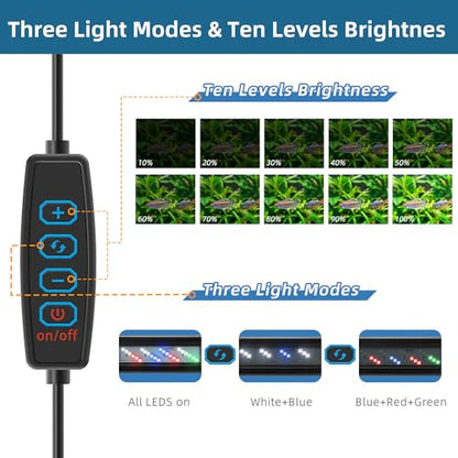 DaToo LED Aquarium Light Full Spectrum Fish Tank Light with Dimmer White Blue Red Green LEDs Fish Tank Light with Three Lighting Modes and Extendable Bracket for 20 Inch to 24 Inch Aquarium - size: 20~24 Inch
