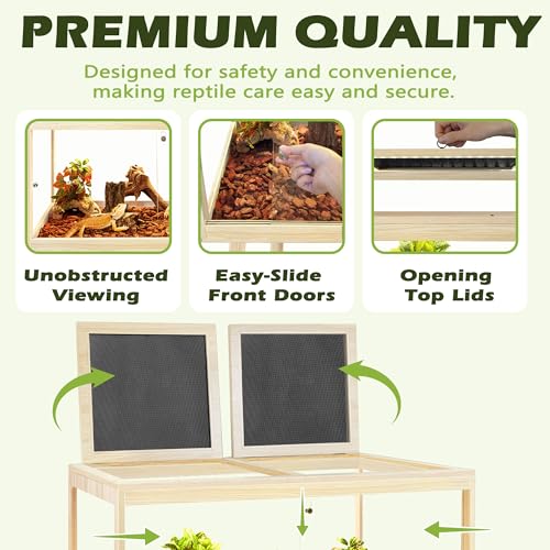 PROLEE Bearded Dragon Tank with Leg Stand 62 Gallons, Wooden Lizard Tank,Reptile Tank with Metal Mesh Roof Door, Acrylic Panel Snake Tank with Lock Design (Oak, 40"x20"x20") - color: Oak, size: 40"x20"x20"