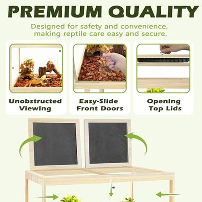 PROLEE Bearded Dragon Tank with Leg Stand 34 Gallons, Wooden Lizard Tank,Reptile Tank with Metal Mesh Roof Door, Acrylic Panel Snake Tank with Lock Design (Oak, 32"x16"x16") - color: Oak, size: 32"x16"x16"