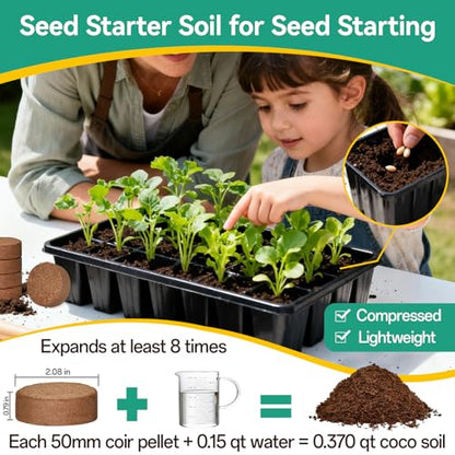 ZeeDix 100pcs(50mm) Coco Coir Pellets Potting Soil Indoor Plants, Compressed Coconut Coir Seed Starting Pellets Soil Discs for Planting Flowers Bonsai Herbs and Vegetables - size: 50mm